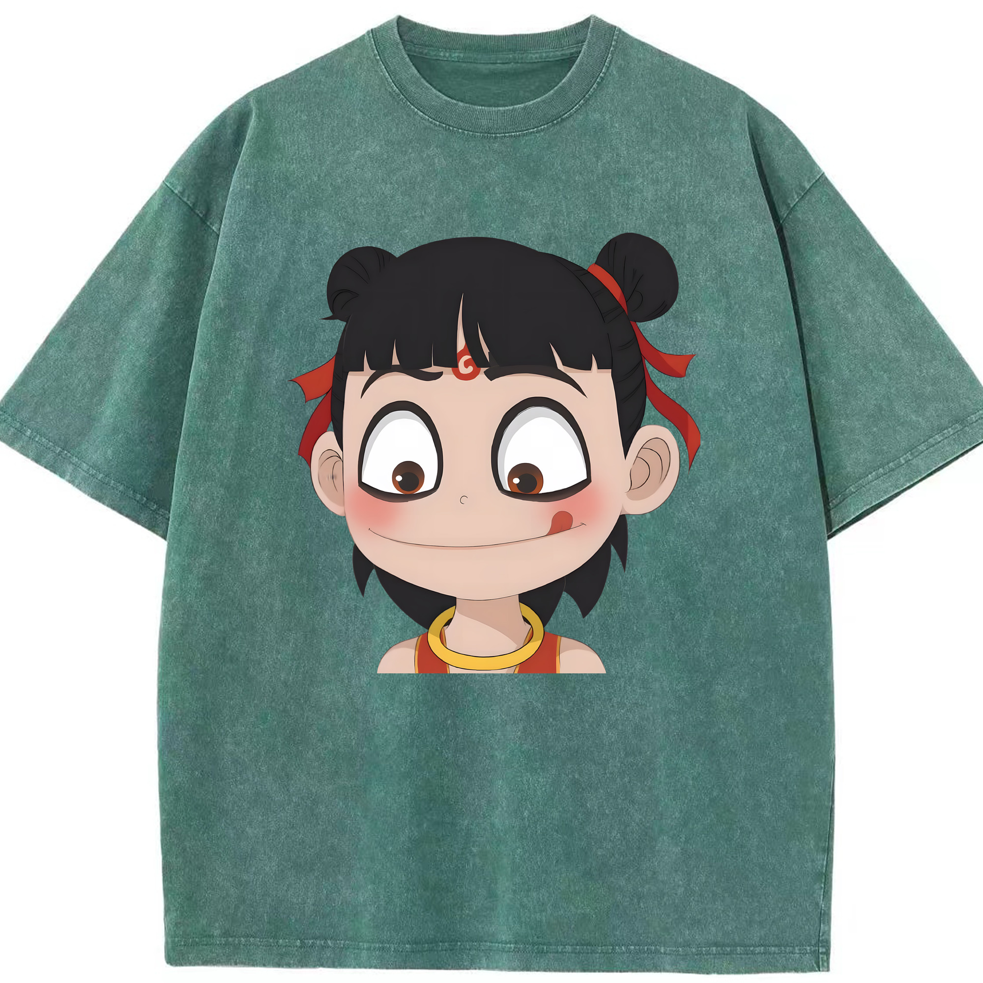 （画像用） Ne Zha 2 ナタ 魔童の大暴れ 綿100% ヴィンテージ風 半袖Tシャツ（フロントプリント）